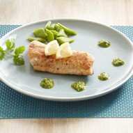 Gebakken diklipharder met basilicumpesto en volkoren pasta